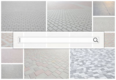 Digital composite image of empty tiled floor