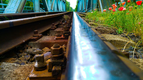 Close-up of abandoned railroad track