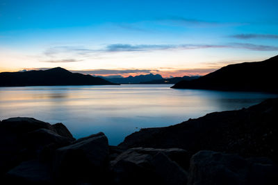 Scenic view of lake at sunset