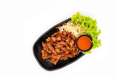 High angle view of food served in plate