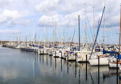 Lots of boats at the marina in schilksee close to kiel in germany. olmypic sailing