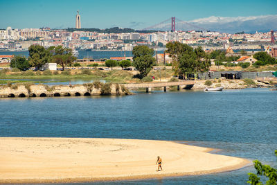 High angle view of city at seaside