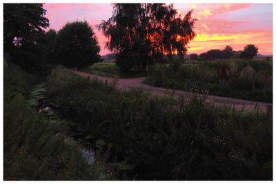 Scenic view of field against sky at sunset