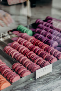 Close-up of macaroons in trays