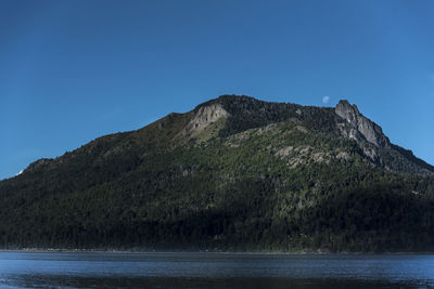 Scenic view of mountains against clear blue sky