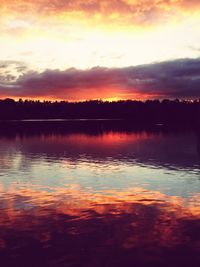 Scenic view of lake at sunset