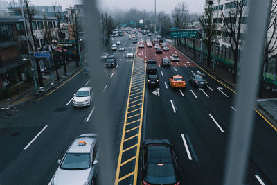 High angle view of traffic on city street