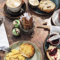 High angle view of food on table