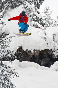 Person skiing, low angle view