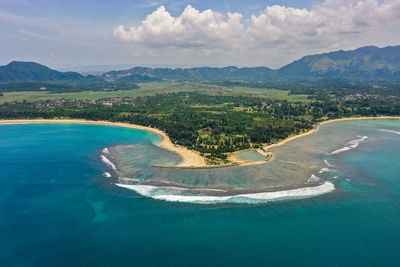 High angle view of sea against sky