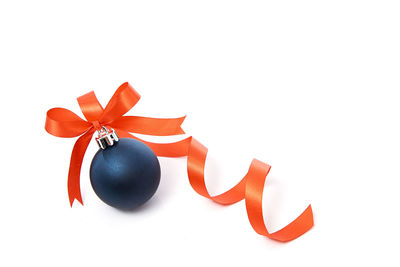 High angle view of christmas decorations over white background