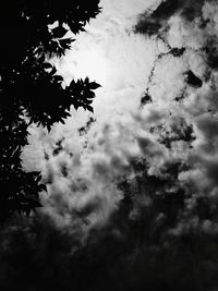 Low angle view of silhouette trees against cloudy sky