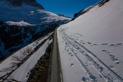 Scenic view of snow covered mountains