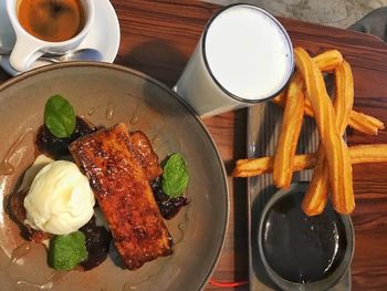 Close-up of breakfast served on table