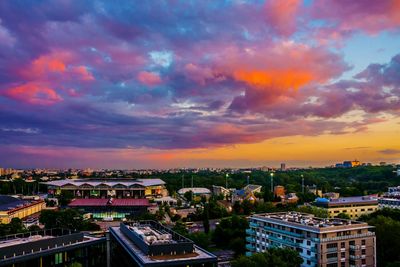 Cityscape against sky during sunset