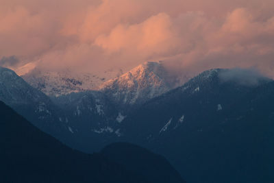 Scenic view of mountains against cloudy sky