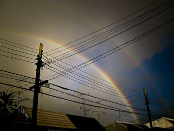 Low angle view of electricity pylon against sky