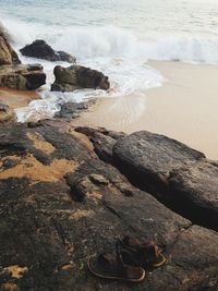 High angle view of rocks on beach