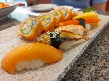 High angle view of food in plate on table