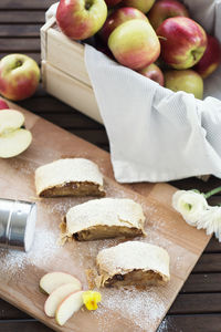 High angle view of cakes on cutting board