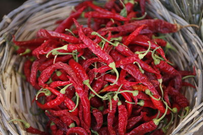 Close-up of red chili peppers for sale in market