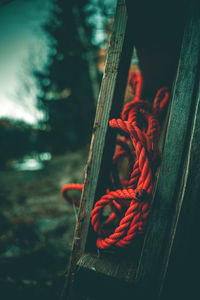 Close-up of rope tied on metal