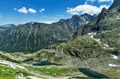 Scenic view of mountains against cloudy sky