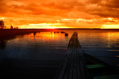 Scenic view of lake against sky during sunset