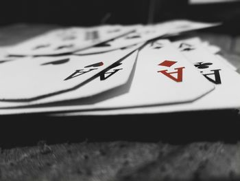 Close-up of clock on table