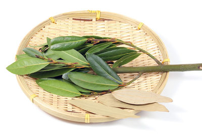 High angle view of lemon in basket