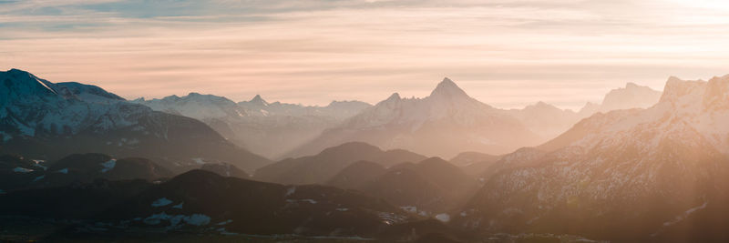 Scenic view of mountains during sunset