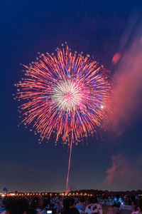 Low angle view of firework display at night