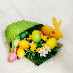 High angle view of easter decorations on table