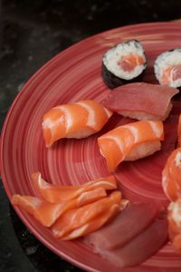 Close-up of sushi served in plate