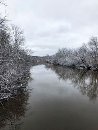 Scenic view of lake against sky during winter