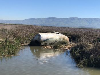 Scenic view of lake against clear sky