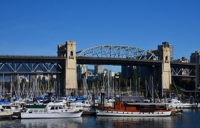 View of bridge over river against blue sky