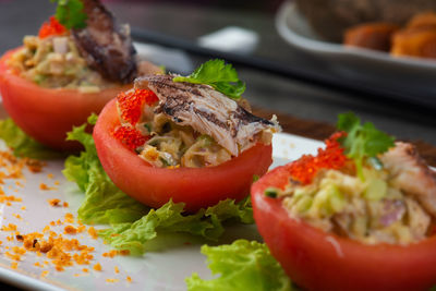 Close-up of salad served in plate