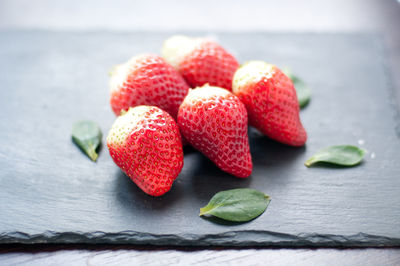 Close-up of strawberries on table