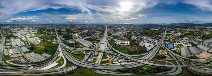 High angle view of highway amidst buildings in city