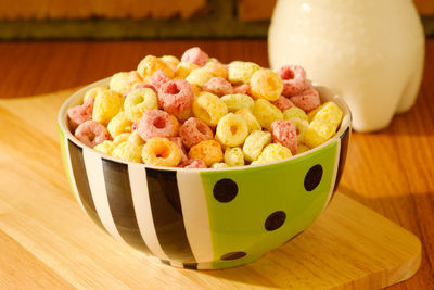 Close-up of ice cream in bowl on table