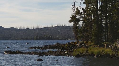 Scenic view of calm lake against sky