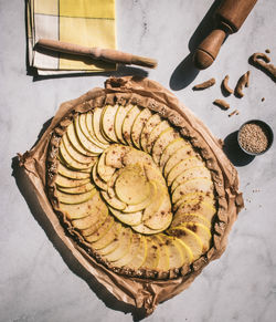 High angle view of dessert on table