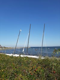 Scenic view of sea against clear blue sky