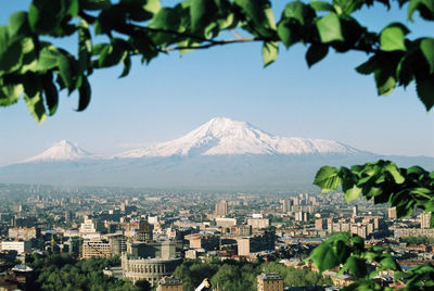 Legendary mount ararat and yerevan city in summer day, armenia.