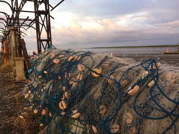 Close-up stack of fishing nets