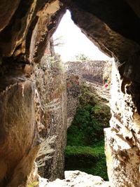 Old ruins on stone wall