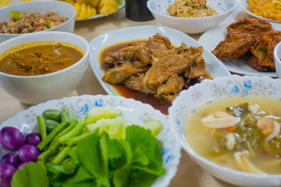 Close-up of meal served on table