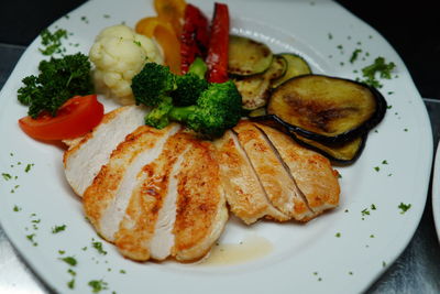 High angle view of meal served in plate