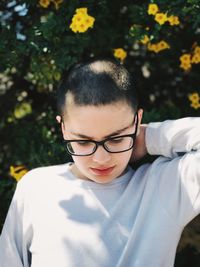 Close-up portrait of boy in park